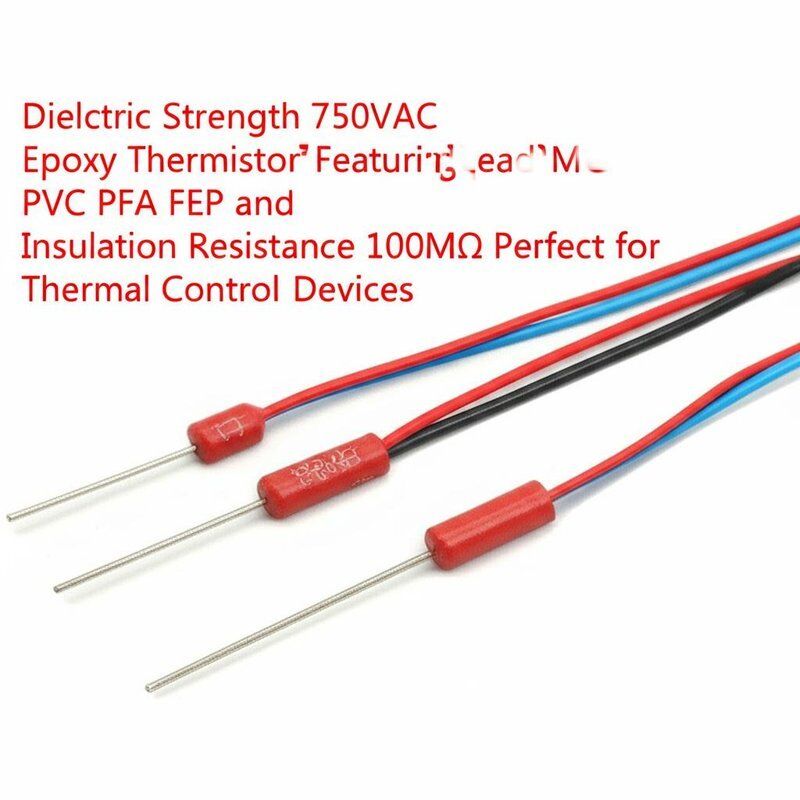 Resistencia dieléctrica 750VAC Termistor epoxi con alambre de plomo PVC PFA FEP y resistencia al aislamiento 100MΩ Perfecto para dispositivos de control térmico