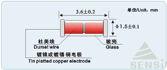 El vidrio miniatura del diseño encapsuló el termistor de NTC para la instalación automática 1 de SMT